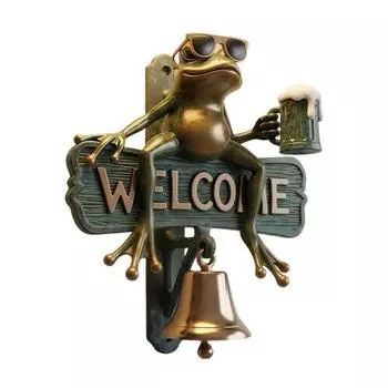 Пивная Лягушка Приветственный Дверной Звонок Сидящая Лягушка в Солнцезащитных Очках Дверной Звонок для Дома Офиса Вход Декоративный Звонок Подарок для Любителей Животных A