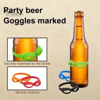 Пивные очки Mark, силиконовые пивные бутылки, очаровательные бутылки для пива, сидра, газировки, этикетки с резиновой лентой, сувениры для вечеринок чёрный