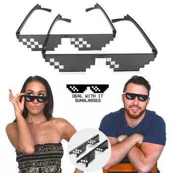 Пиксельные новые мозаичные очки, солнцезащитные очки для вечеринки, косплей, реквизит для фото, игрушка унисекс V2 чёрный