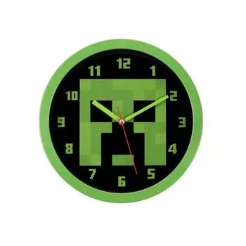 Пиксельные Зеленые Настенные Бесшумные Часы с Паттерном Minecraft для Дома и Офисных Помещений
