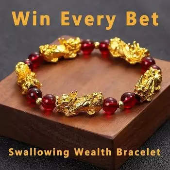 Pixiu Good Luck Men s and Women s Suitable for various party fashion daily wear accessories Natural Stone Men s Jewelry Beaded Wealth Bracelet Lucky красный