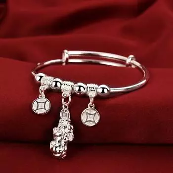 Pixiu Серебряный браслет женский белый медный серебряный браслет двойной золотой браслет подарок на день рождения Adjustable size