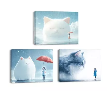 PIY PAINTING Котенок Холст Пейзаж Настенная Живопись Настенная Картина Девушка С Комната Гостиная Столовая Кабинет Кухня Ванная 3 30x40 см Печать, Зима