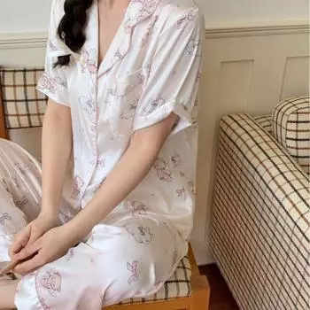 Пижама Angel Bear женская тонкая шелковая ледяная летняя новая милая фея стиль свежий стиль домашняя одежда костюм M белый