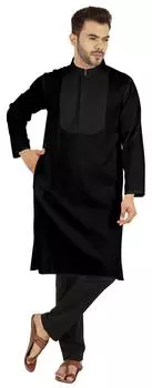 Пижама Atasi Indian Solid Kurta для мужчин с воротником-стойкой, повседневная 3XL чёрный