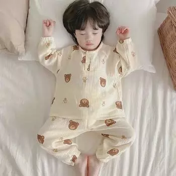 Пижама Baby Bear из хлопка с длинными рукавами - дышащий марлевый костюм для детей (Весна осень) 110 cm
