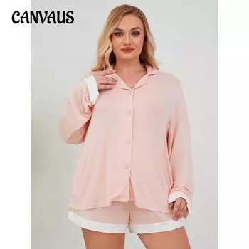 Пижама больших размеров для женщин на весну и лето с длинными рукавами и короткой частью домашнего костюма 1XL