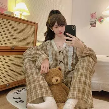 Пижама больших размеров для женщин с принтом вишни, комплект пижамы с длинными рукавами и брюками, домашняя одежда с оборками, не вызывает раздражения кожи 3XL