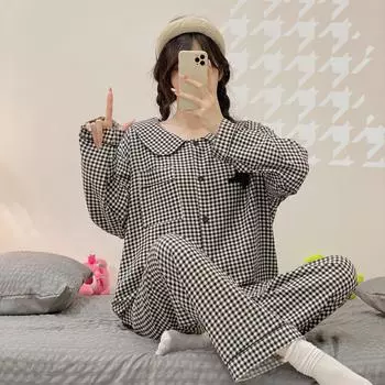 Пижама больших размеров женская с принтом вишни комплект одежды для сна с длинным рукавом и брюками с оборками домашняя одежда приятная для кожи дышащая XXL