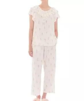 Пижама Cool Touch Rib Knit Ice Cream Ruffle White [Narue] Комплект, Пижама, Женская белый