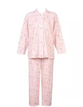 Пижама Длинные брюки для роста 146 см из хлопка Скрепленный трикотажный материал Кнопки на липучках Для пожилых людей Открытый перед Верхний и нижний комплект DNL501 PI LP [Легко