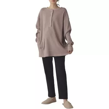 Пижама для беременных из хлопка с длинным рукавом, термобелье, большие штаны, комплект из верха и низа для беременных женщин LL, розового и коричневого цвета [ANGELIEBE] 100% футболка и