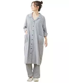 Пижама для беременных Viera с начесом и рукавами, синяя полосатая одежда для беременных M [Nissen] [Дородовая/послеродовая одежда]