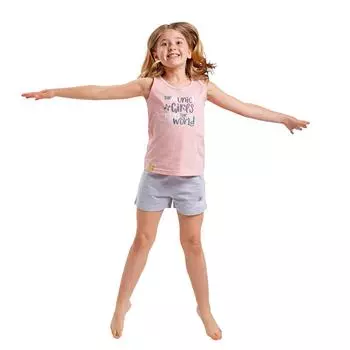 Пижама для девочки на бретелях и с круглым вырезом DH1301. 3 AOS розовый