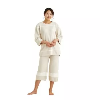 Пижама для комнаты, длина брюк, верх и низ, комплект из 2 предметов 508 [Seap] для женщин 3/4 (бежевый) бежевый