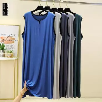 Пижама для пары из модального хлопка больших размеров: Мужской жилет без рукавов и женская однотонная ночная рубашка на лето