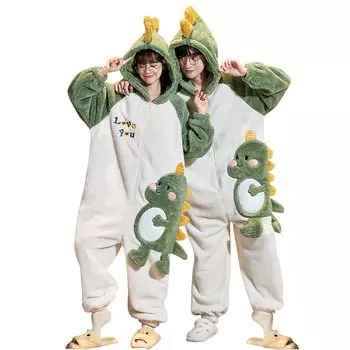 Пижама для пары Kigurumi Room Wear Костюм Комбинезон на Хэллоуин Пушистый Милый Толстый LZQ1451 Унисекс Толстый Зимний [MTKCNTL] Женский Все в одном Мужской (М,