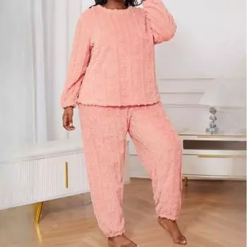 Пижама для полных женщин больших размеров, осенне-зимняя, бархатный свитер с круглым вырезом, из двух частей, теплый домашний костюм XXXXXL