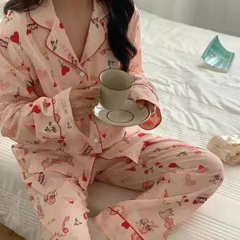 Пижама для женщин, атласная пижама с длинными рукавами, пижамный комплект, цветочный принт, шелк Ice, можно носить на улице, домашняя пижама M