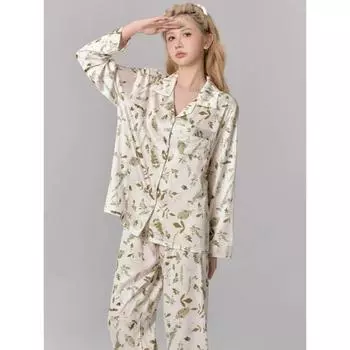 Пижама для женщин осень Ice Silk с длинным рукавом новая женская домашняя одежда весна и осень M