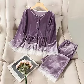 Пижама Golden Velvet, женская, осенне-зимняя, с длинными рукавами, брюки, двухсекционный кардиган с круглым вырезом, для домашнего использования, можно носить на улице XL розовый