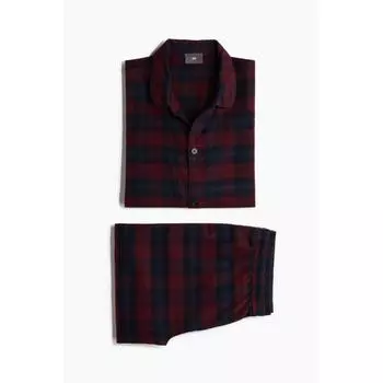 Пижама HM из фланели, темно-синяя, темно-красная, клетка XS