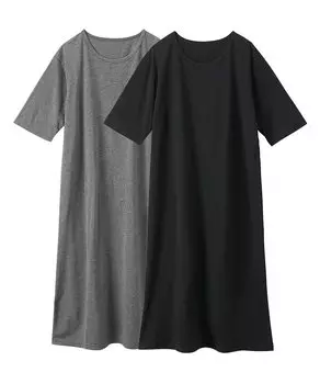 Пижама и домашняя одежда комнатный хлопок свободный рукав комнатный черный M [Nissen] топы, платье за 3 секунды, комплект из 2 предметов, смесовая ткань, облегающий крой, платье 5/8, + серый,