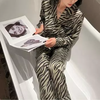 Пижама Ice Silk женская весенне-летняя с длинными рукавами и брюками, домашняя пижама M