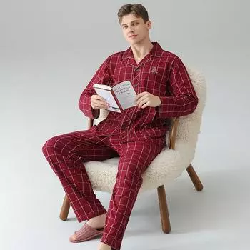 Пижама из антибактериального хлопка для мужчин ярко-красного цвета, с длинными рукавами, на тему знаков зодиака, подходит для весны и осени. 2XL