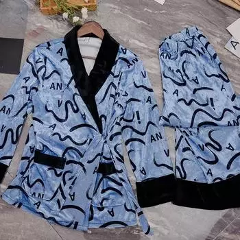 Пижама из бархата Gold Diamond, женская, осенне-зимняя, высокого класса, с длинным рукавом и фруктовым воротником, домашняя одежда M чёрный