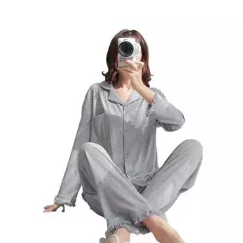 Пижама из чистого хлопка, женские брюки с длинными рукавами на весну и осень, новый стиль, кисточки, однотонный, первоклассное качество M