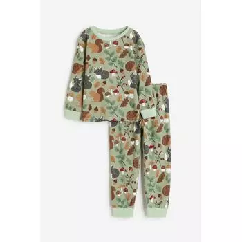 Пижама из джерси HM с рисунком пыльно-зеленого цвета
