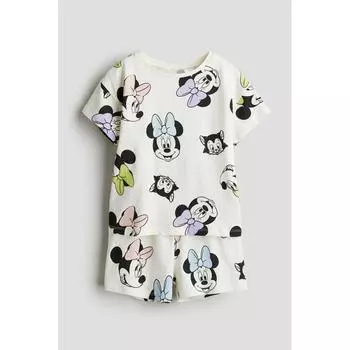 Пижама из джерси с принтом HM белая Минни Маус