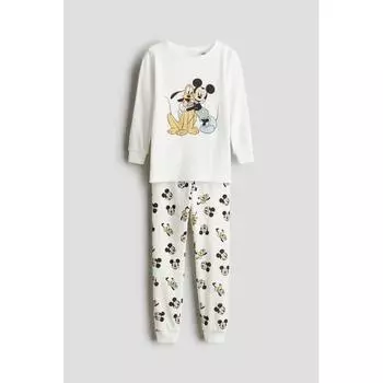 Пижама из хлопка с принтом HM белая с Микки Маусом