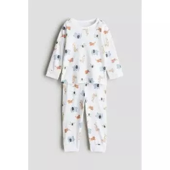 Пижама из хлопка с принтом HM, белая, животное