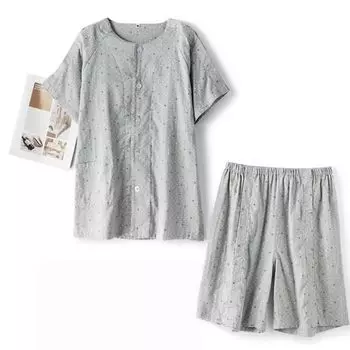 Пижама из хлопковой марли LAROTSUBA на липучке, полная, короткая, мягкая и удобная для повседневной носки, мужская пижама, двухслойная застежка, застежка, рукава, серый