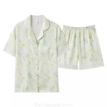 Пижама из искусственного шелка Ice Silk для женщин, весна-лето, тонкая, прохладная, с короткими рукавами, комплект домашней одежды M