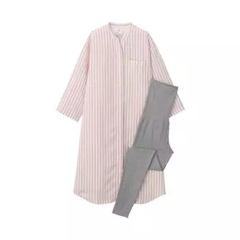 Пижама из льна MUJI Cool Touch Lyocell FGD08A3S в розовую полоску для беременных S из натурального материала с короткими рукавами
