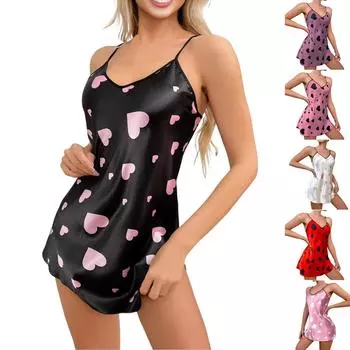 Пижама из ледяного шелка, женская сексуальная юбка на подтяжках, имитация шелковой ночной рубашки с открытой спиной, короткая юбка Love M