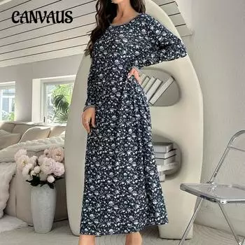 Пижама из молочного шелка, цветочное платье с круглым вырезом и длинным рукавом, женские платья, мягкое, приятное для кожи платье S