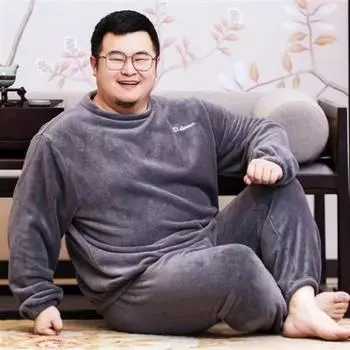 Пижама из плотного кораллового флиса Plus Velvet для мужчин и женщин, больших размеров, на осень и зиму, можно носить вне дома, утепленный пижамный комплект XXXXL синий