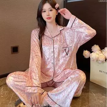 Пижама из розового золота и бархата, женские новые брюки с длинными рукавами, комплект домашней одежды на осень и зиму M