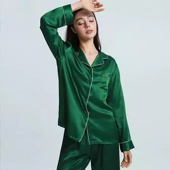 Пижама из шелка Mulberry, сексуальная женская, с длинным рукавом, большие размеры, шелковые повседневные штаны, пижама S