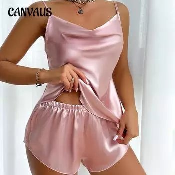 Пижама из шёлка Ice Silk, женская, с чувством моды, из двух частей, домашняя одежда, тонкие домашние подтяжки, шорты, комплект S розовый