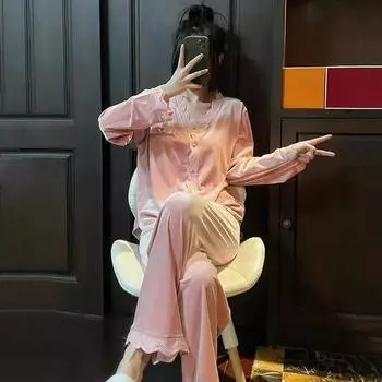 Пижама из золотого бархата для женщин, осенне-зимняя, с длинными рукавами, кружевная, для дома, милый кардиган, женский пижамный комплект M