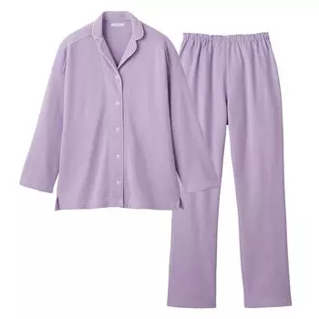 Пижама KAIMIN NAVI Good Sleep Long Long Easy to Turn Cotton Fleece Light [Gunze] Navigation, Рукава, Штаны, Верх, Смесь, Подкладка, Женская
