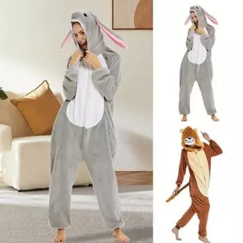 Пижама-комбинезон с животными для взрослых и детей, унисекс, фланелевая, цельная, для сна, костюм для косплея на Хэллоуин, домашняя одежда 130 cm Rabbit