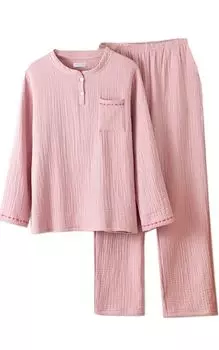 Пижама Marshmallow Quadruple Gauge Room Wear Хлопок Мягкий Дышащий Водопоглощающий Длинный Рукав Хлопок Пижамы Домашний Стиль Бесцветный Осень/Зима
