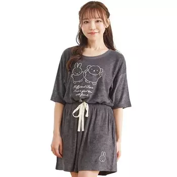 Пижама Miffy Room Wear с короткими рукавами, шорты, комплект из верха и низа QWMI02 [Luanna Jena] для женщин и (Угольно-серый)