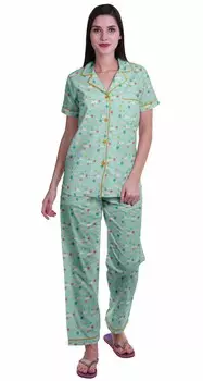 Пижама Moomaya для женщин Pj Set Хлопковая пижамная рубашка с принтом на пуговицах 2XL розовый